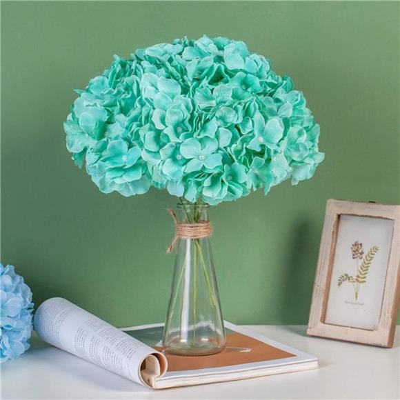 Hydrangea Silk Fake Flowers Heads with Stems, Pack of 10 Full Artificial Flowers - Picture 5 of 7